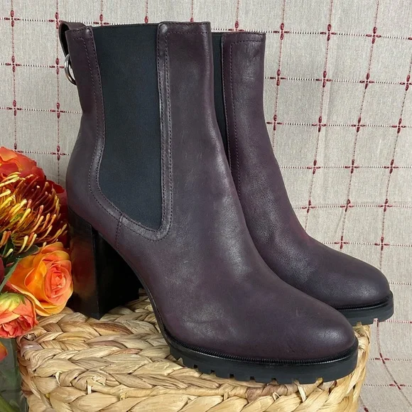 PAIGE “Natasha” Oxblood (Burgundy) Leather Short Boots Chunky Chelsea Bootie 9.5 - Picture 2 of 11